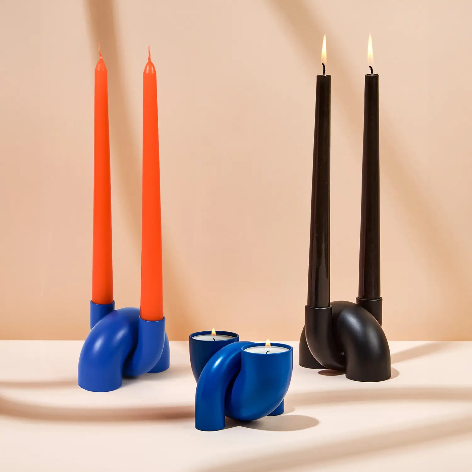 Macaroni 2-in-1 Candleholder - Tapers & Tealights - Black